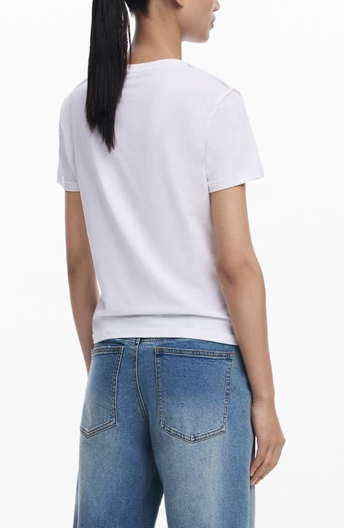 Desigual Embroidered Stretch Cotton T-shirt In White