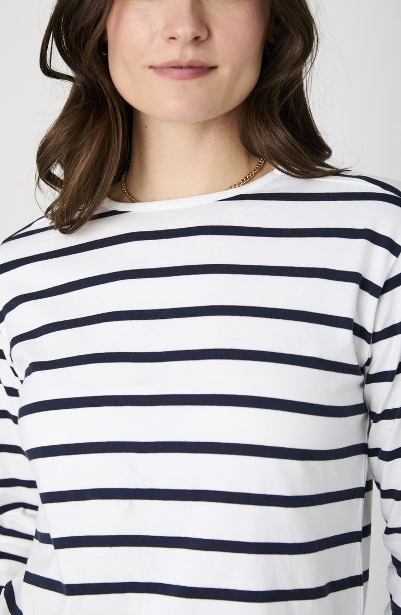 French Connection Rallie Stripe Long Sleeve Cotton Top, Alternate, color, Summer White/ Marine