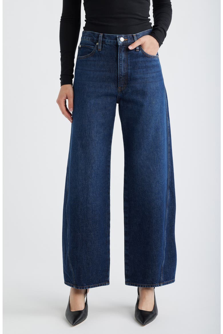 The Twisted Seam Bow High Waist Barrel Leg Jeans, Main, color, FORTIS
