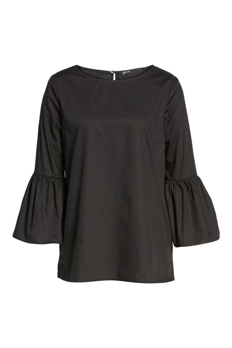 Gibson Bell Sleeve Poplin Top, Alternate, color, BLACK