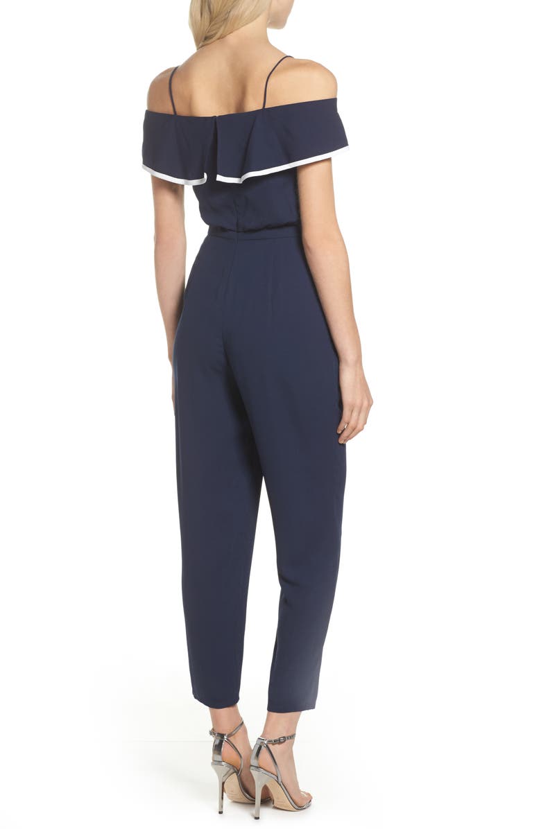 Vince Camuto Ruffle Off the Shoulder Jumpsuit, Alternate, color,