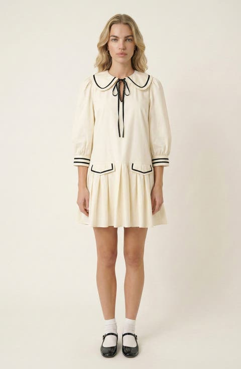 Long-Sleeve Pleated Mini Dress