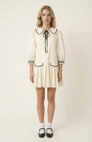 Modenaire Long-Sleeve Pleated Mini Dress