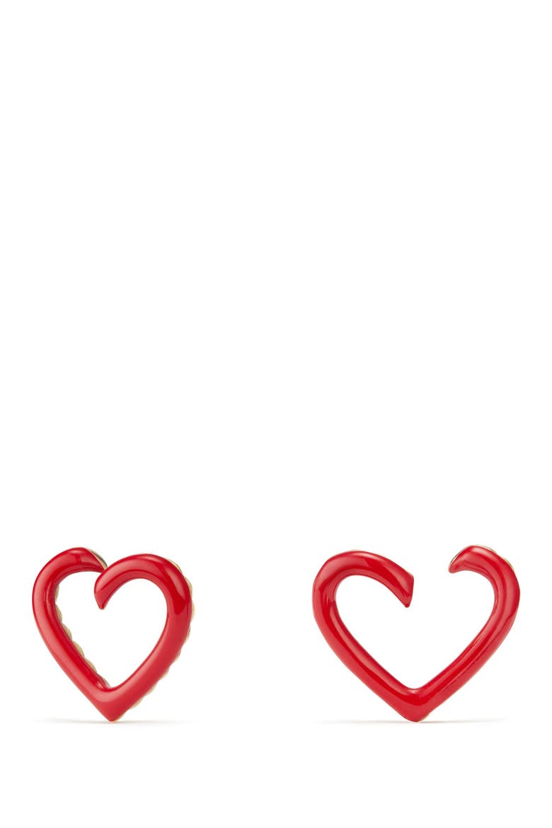 Cable Heart Earrings in Red Enamel and 18K Gold, Main, color, GOLD/ RED