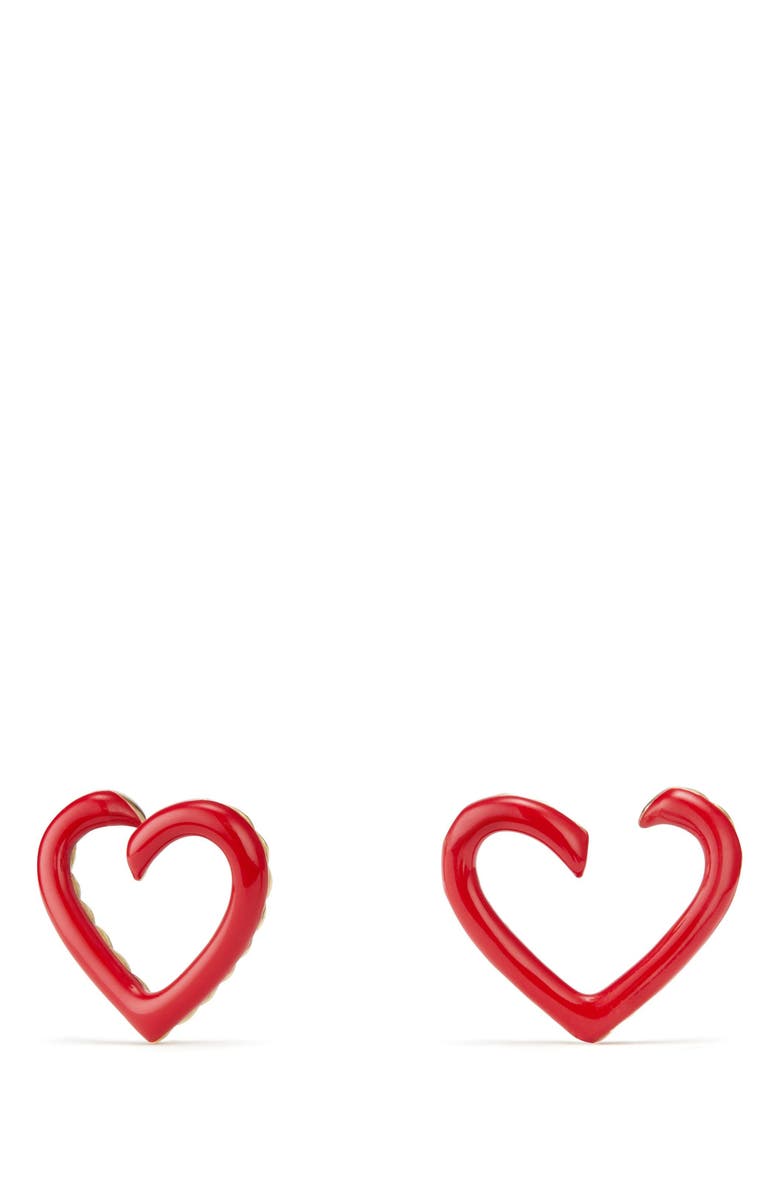David Yurman Cable Heart Earrings in Red Enamel and 18K Gold, Main, color,