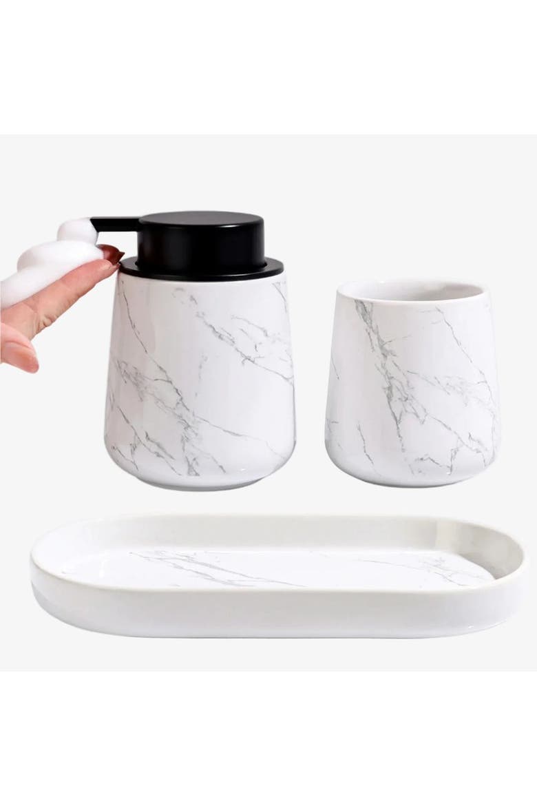 Marble 3-Piece Bathroom Set Sustainable Ceramic, Main, color, White