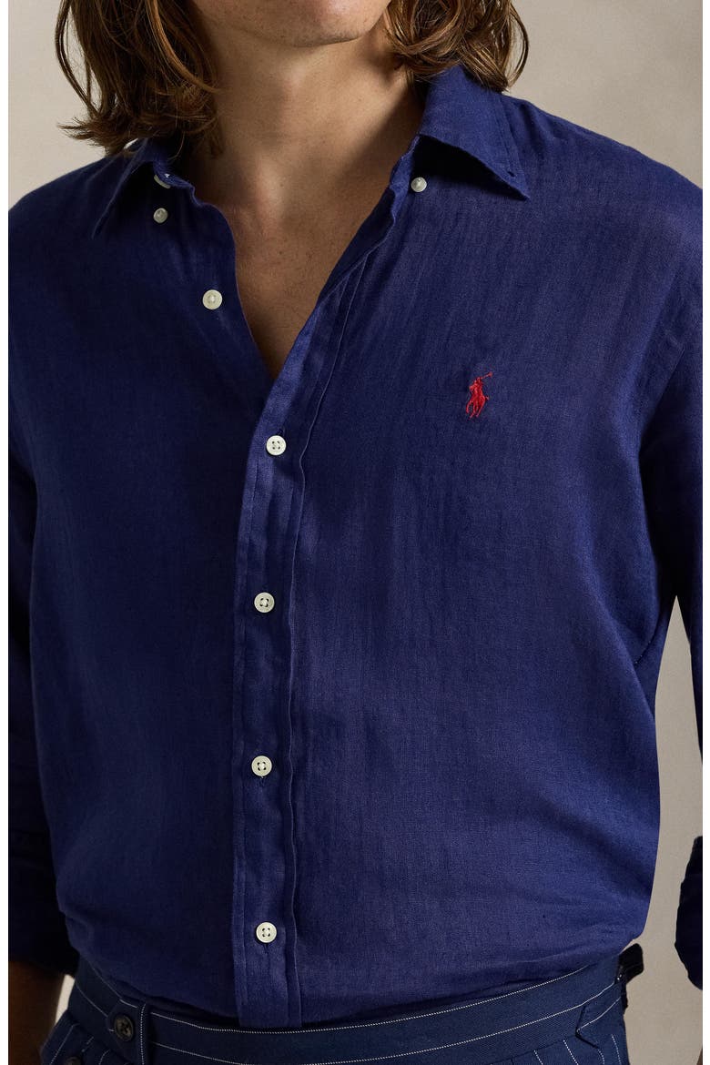 Solid White Linen Button-Down Shirt, Alternate, color, NEW CLASSIC NAVY