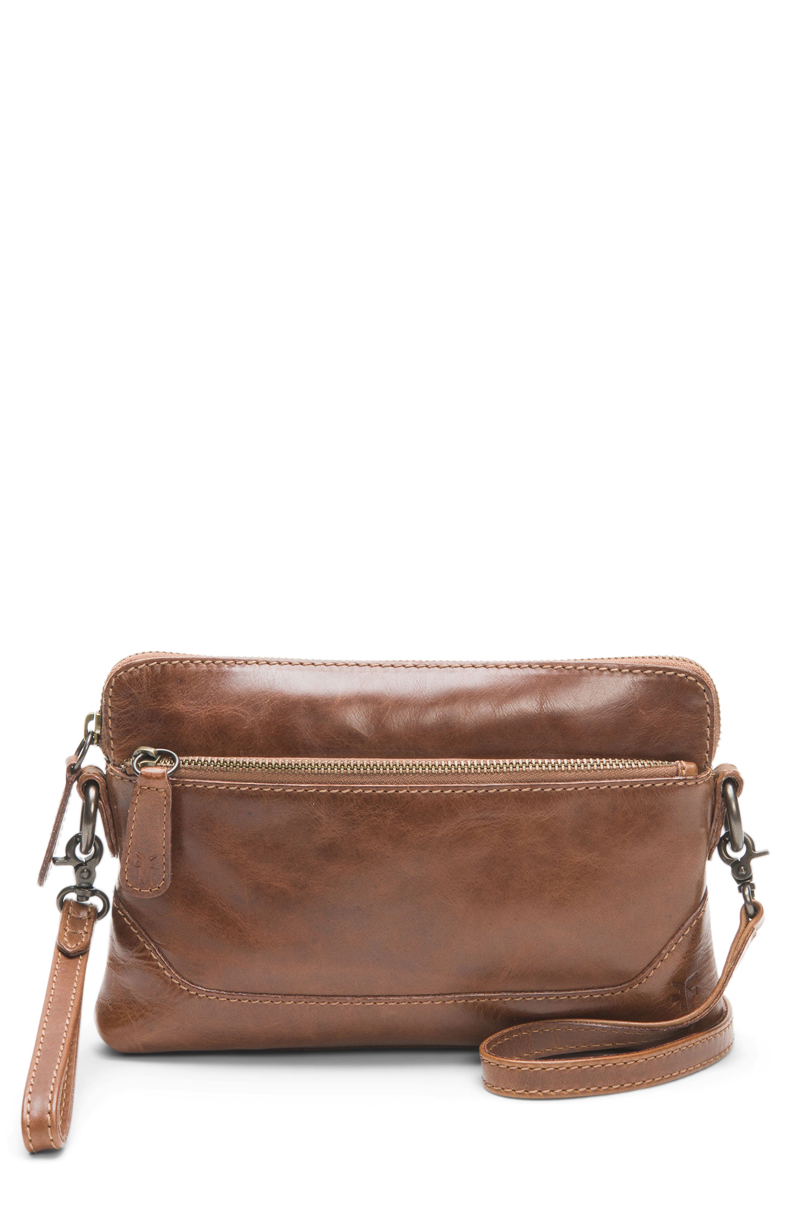 Frye Melissa Convertible Leather Wristlet, Main, color, Cognac