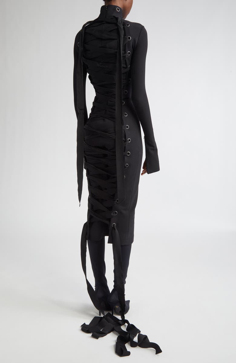 Balenciaga Lace-Up Back Long Sleeve Jersey Dress, Alternate, color, 