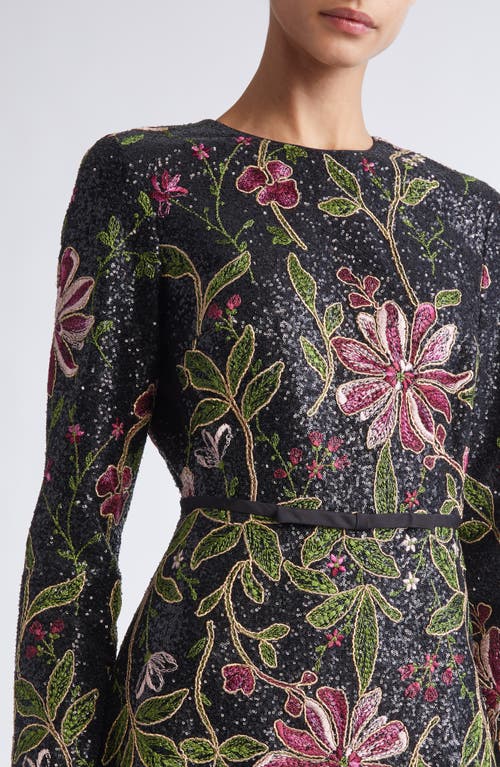 Giambattista Valli Floral Sequined Long-sleeve A-line Gown In Multi