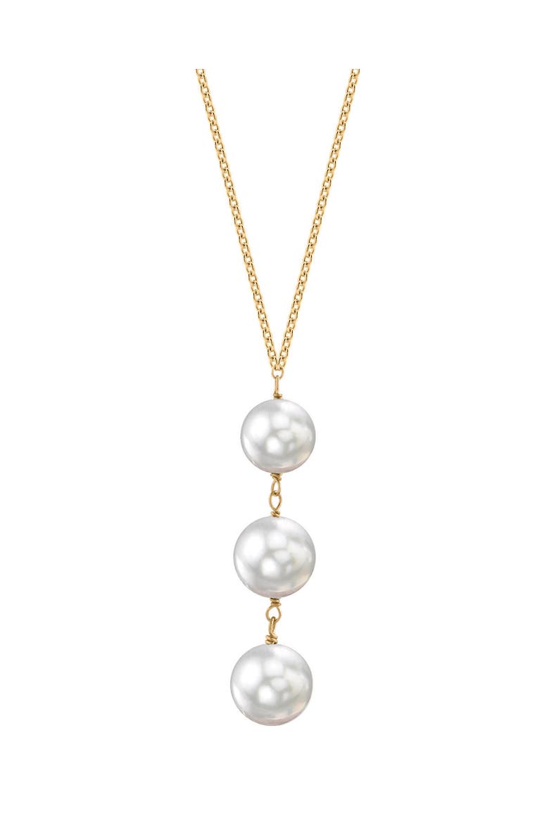 Akoya Pearl Triple Drop Pearl Pendant, Main, color, Yellow Gold Chain