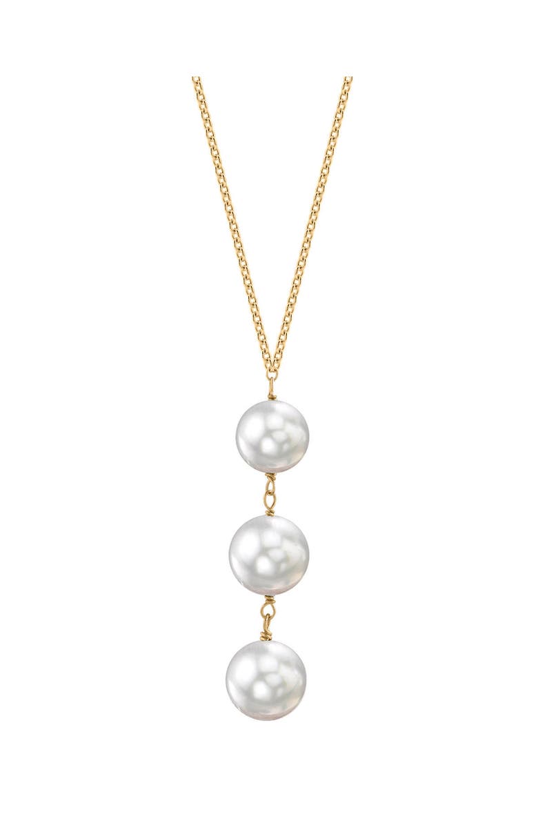 The Pearl Source Akoya Pearl Triple Drop Pearl Pendant, Main, color, Yellow Gold