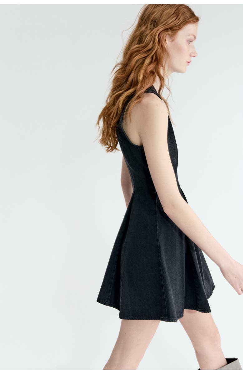 H&M Flared-skirt Denim Dress, Alternate, color, Washed Black