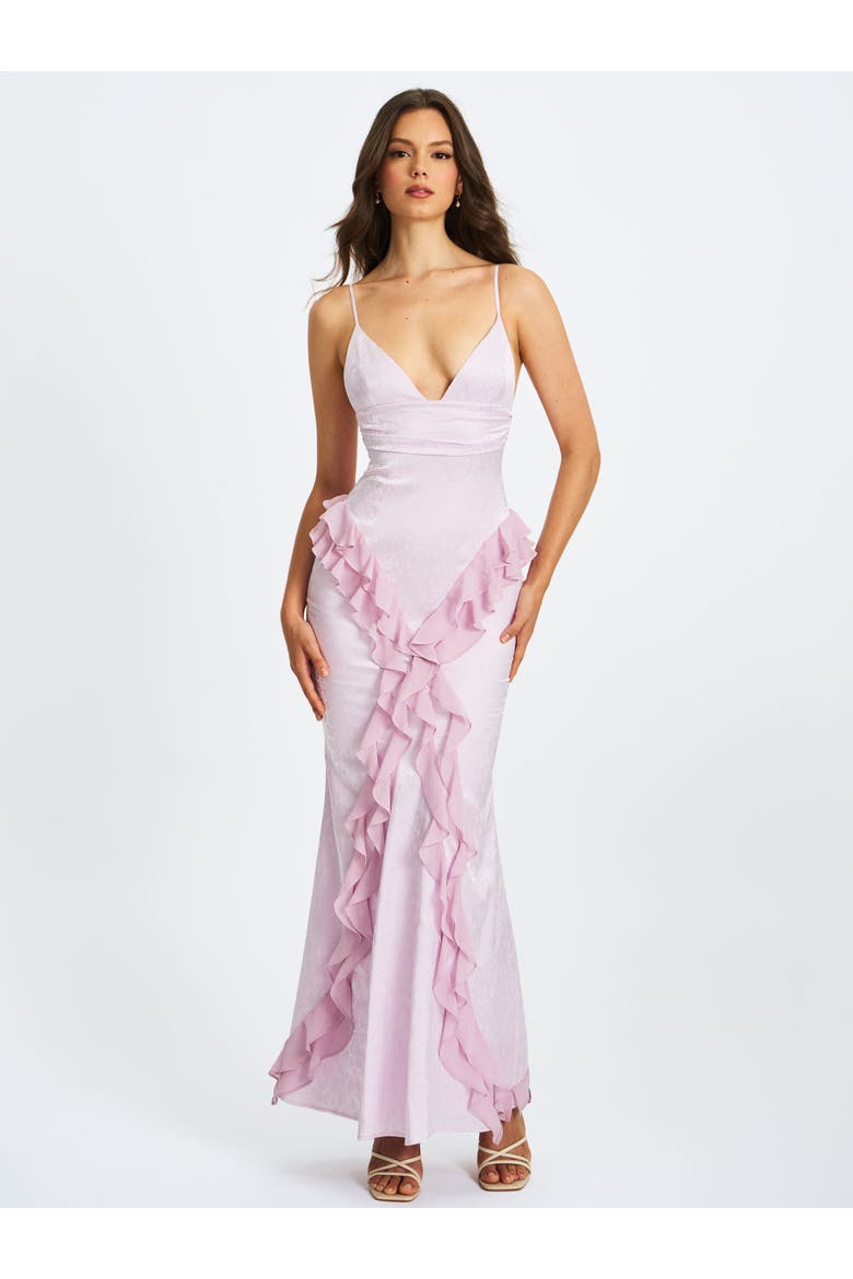 Paolina Jacquard Ruffle Mermaid Maxi Dress, Alternate, color, Purple