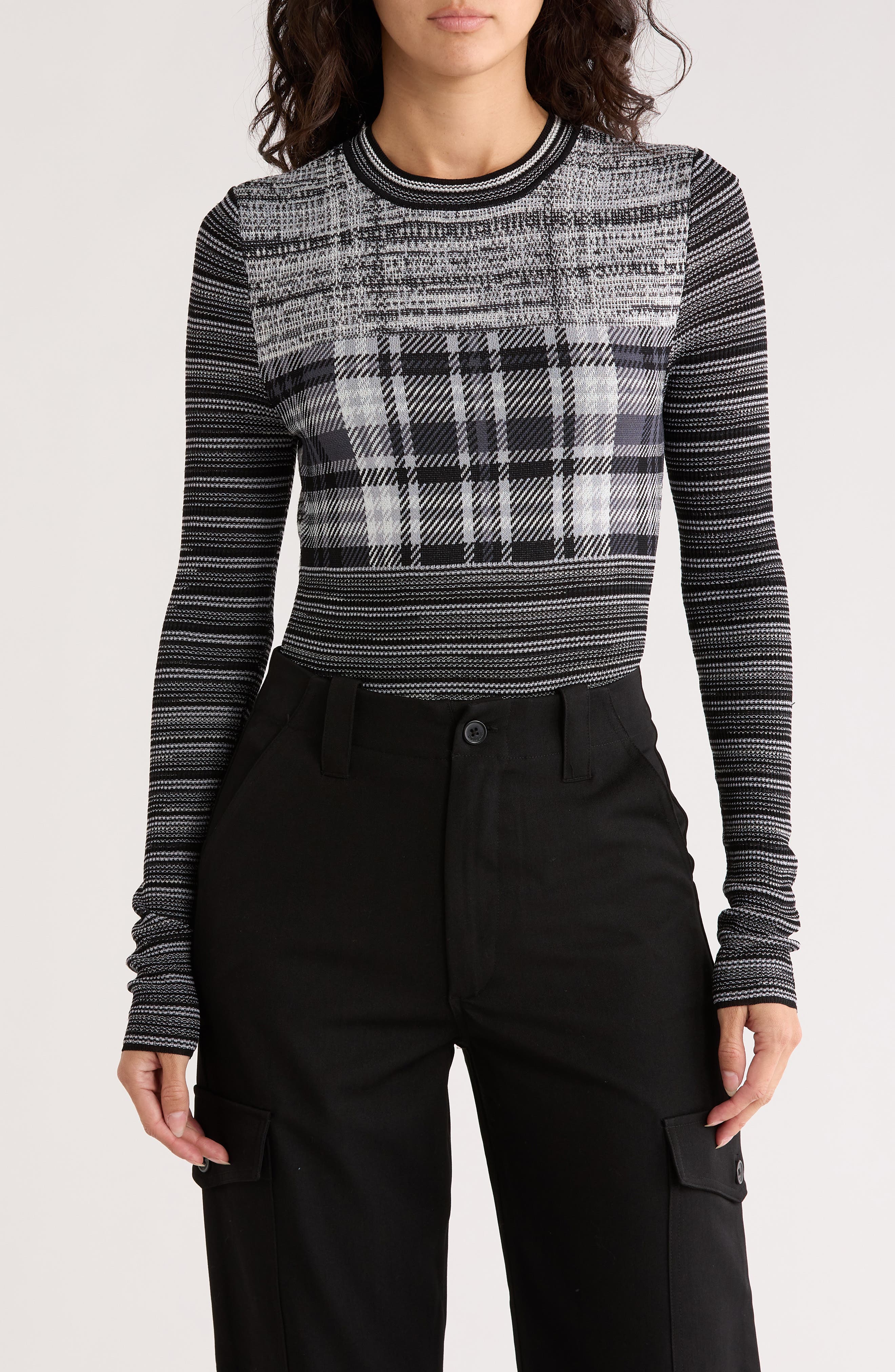 Desigual Mixed Stripe Long Sleeve Crop Top