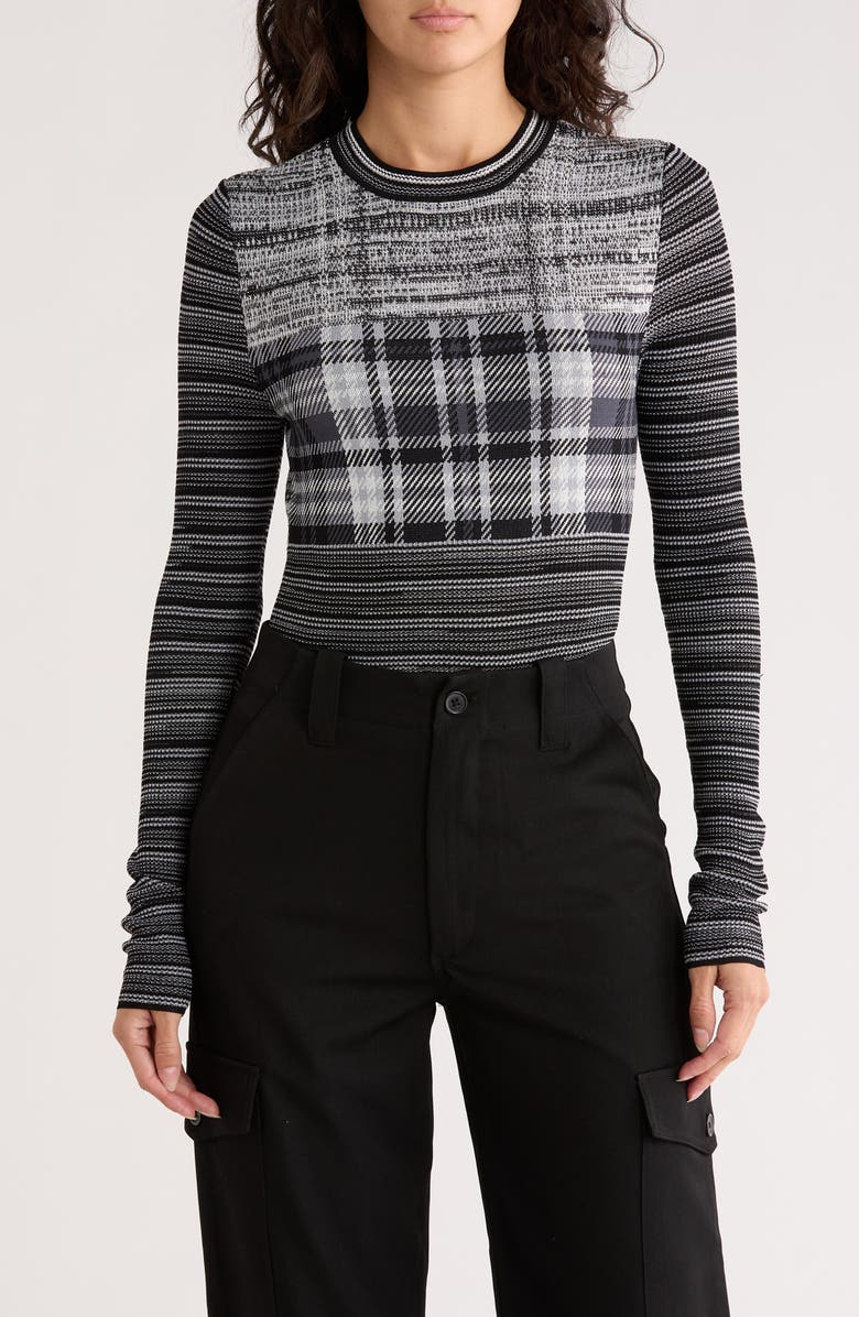 Desigual Mixed Stripe Long Sleeve Crop Top, Main, color, Black