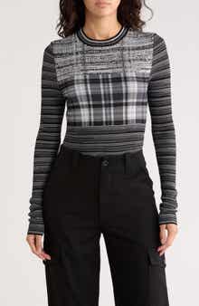 Desigual Mixed Stripe Long Sleeve Crop Top
