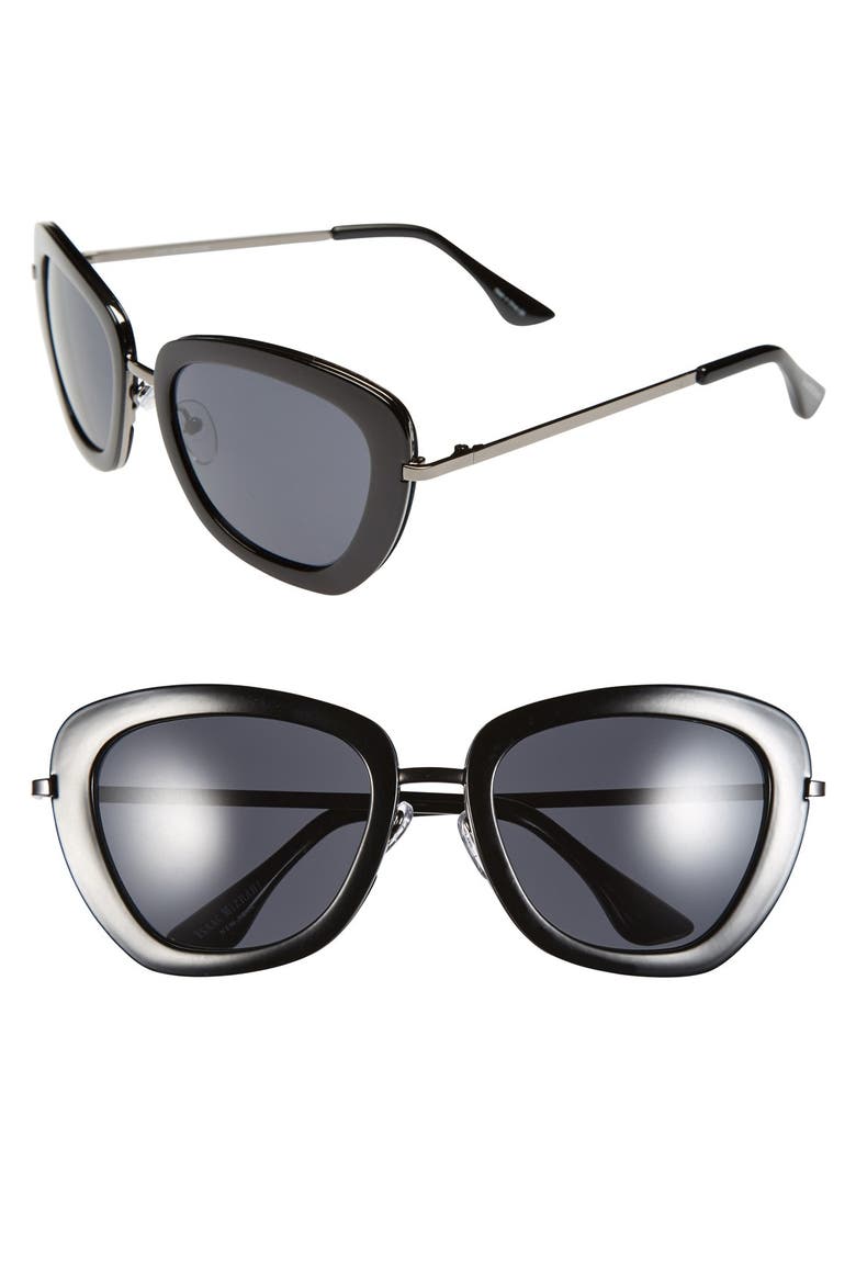 53mm Geometric Sunglasses, Main, color, BLACK