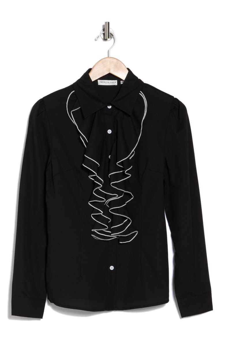 Ruffle Blouse, Alternate, color, BLACK