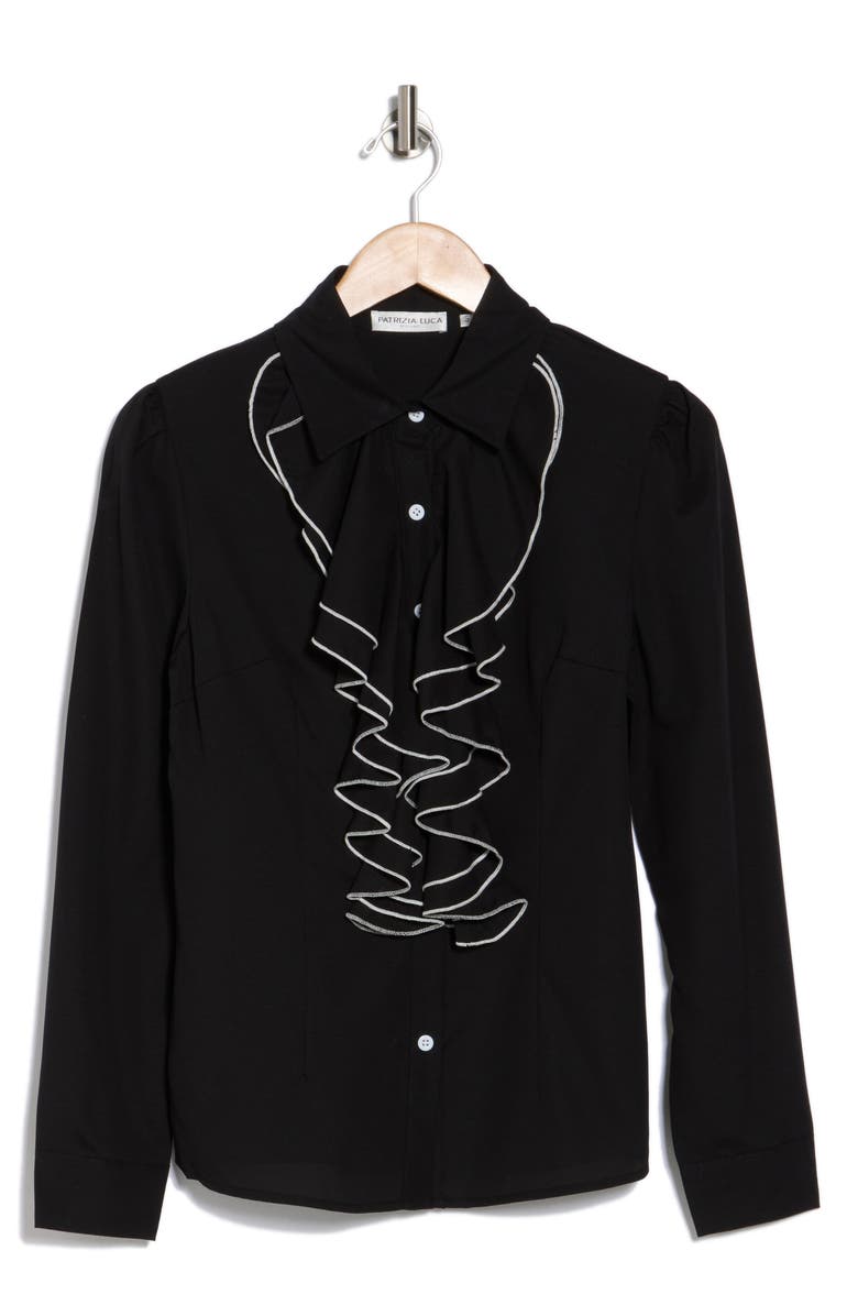 PATRIZIA LUCA Ruffle Blouse, Alternate, color, Black