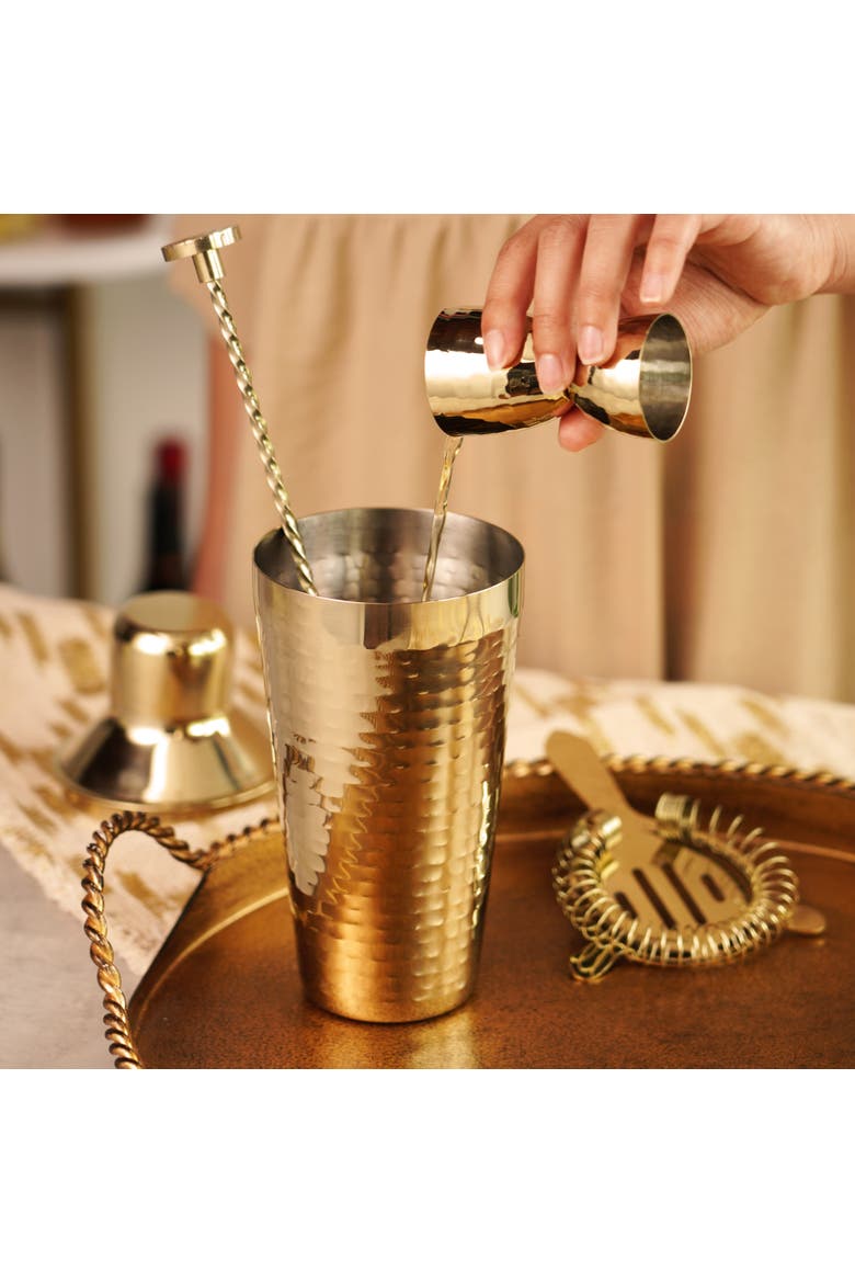 Hammered 4-Piece Barware Set in Gold, Alternate, color, Gold
