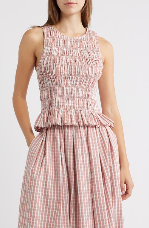 Faithfull the Brand Cales Smocked Cotton Top in Paloma Check-Cinnamon White at Nordstrom, Size X-Large