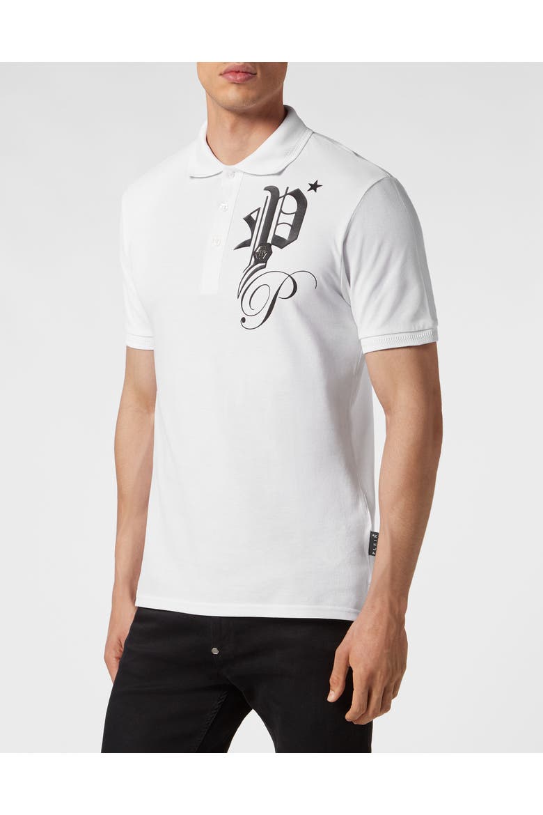 Polo Shirt Ss Gothic Plein Pp Hexagon Men, Main, color, white