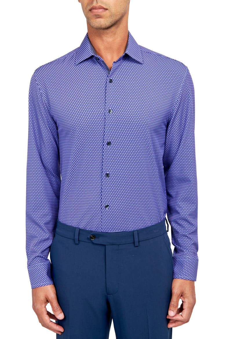 Geometric Print Performance Dress Shirt, Main, color, PURPLE
