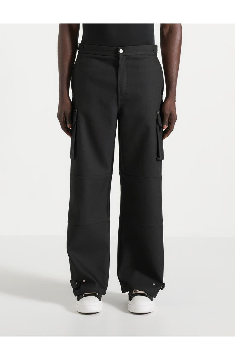 Manière De Voir Mathis Twill Signature Wide Leg Cargo Trousers, Alternate, color, Black