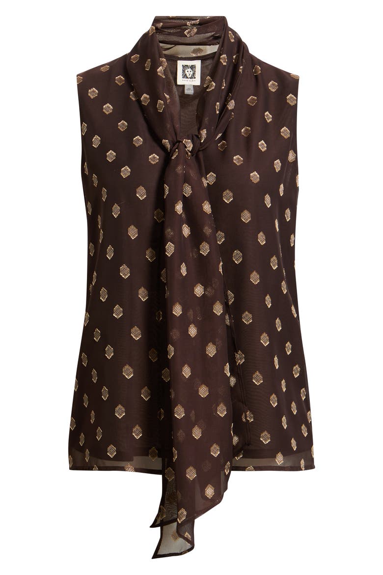 Medallion Print Sleeveless Crepe Bow Top, Alternate, color, DEEP MAHOGANY / GOLD