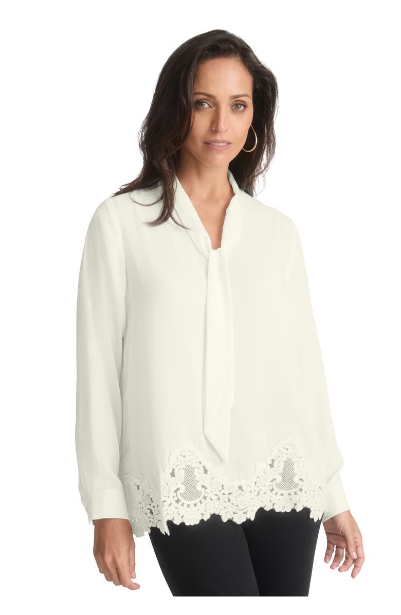 Jessica London Lace Trim Bow Blouse, Main, color, 