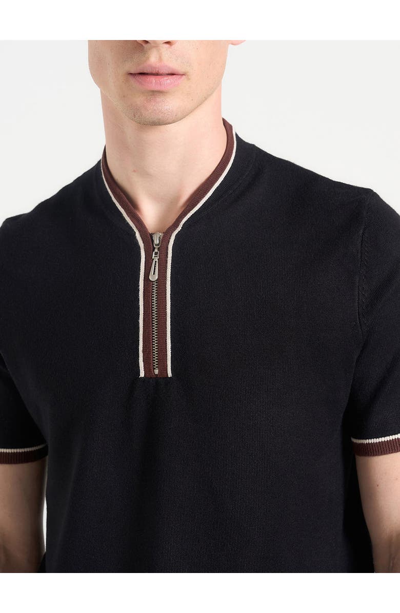 Manière De Voir Clement Crew Neck Zip Polo Shirt, Alternate, color, Black
