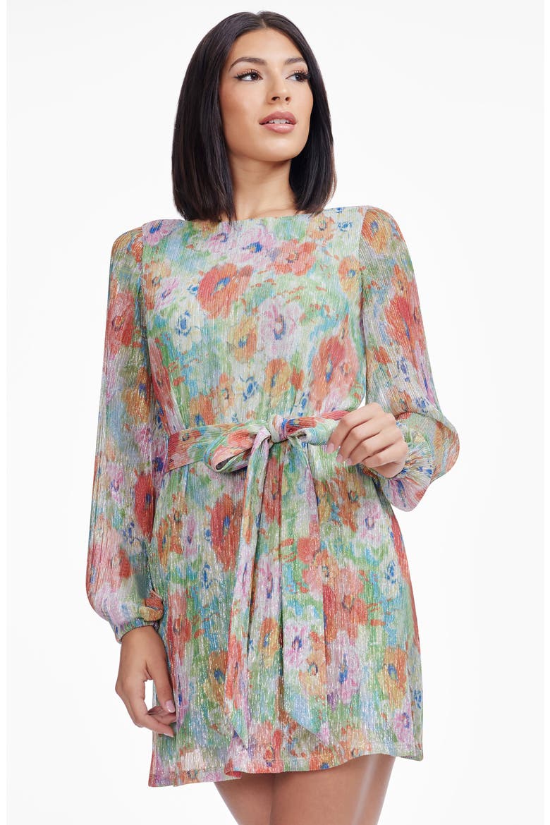 Kirsi Metallic Floral Long Sleeve Cocktail Minidress, Alternate, color, SAGE MULTI