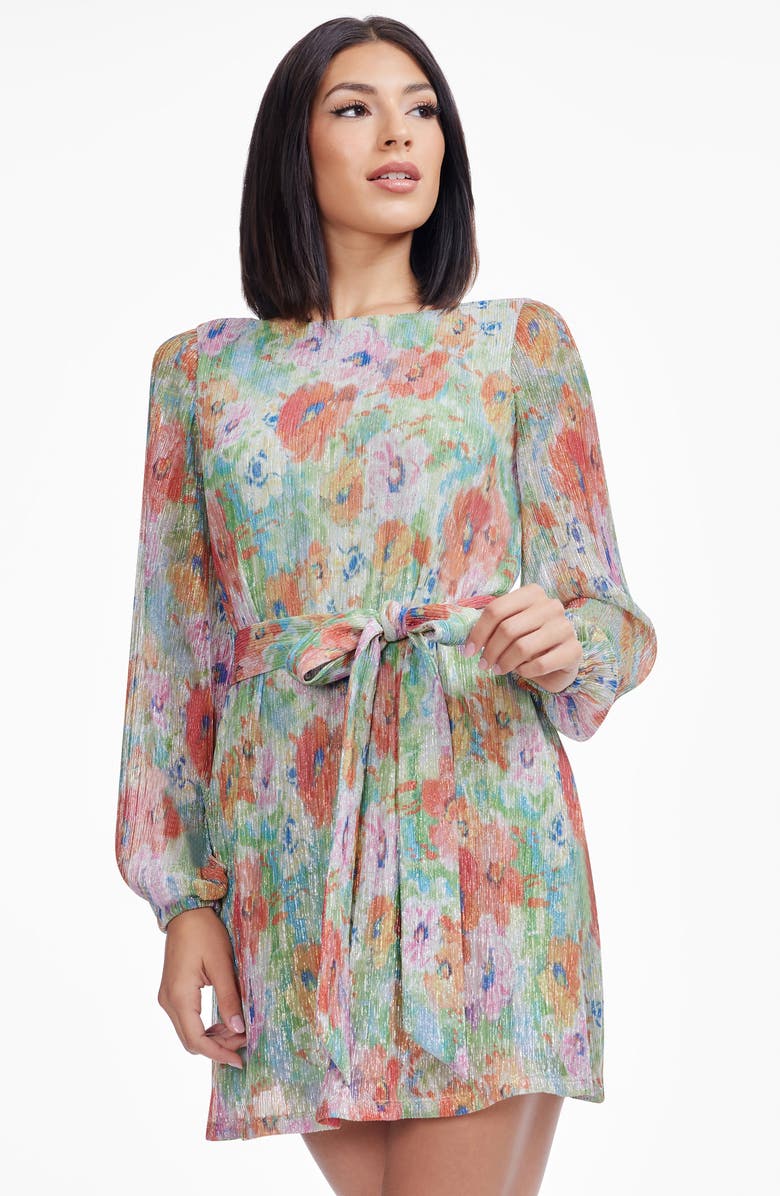 Dress the Population Kirsi Metallic Floral Long Sleeve Cocktail Minidress, Alternate, color, Sage Multi