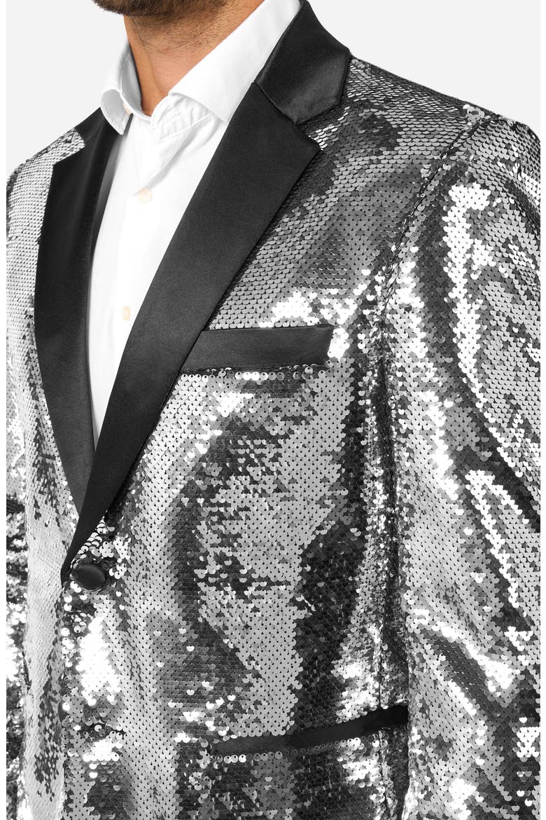 Shiny Silver Sequin Dinner Jacket, Alternate, color, SILVER