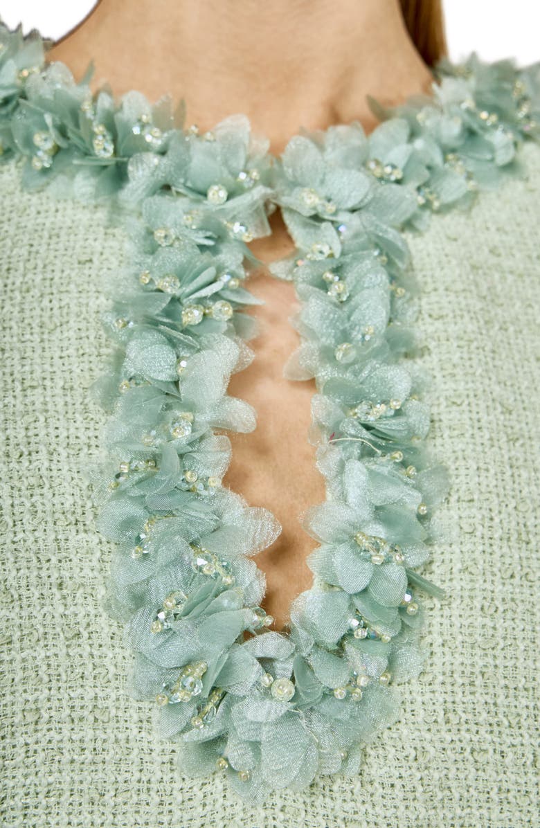 Endless Rose Floral Appliqué Trim Tweed Minidress, Alternate, color, Pistachio