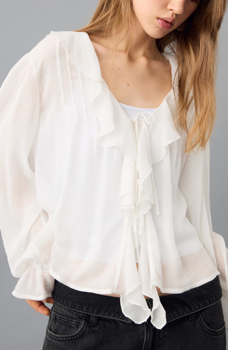 MANGO TEEN Flowy Ruffle Top, Main, color, Off White