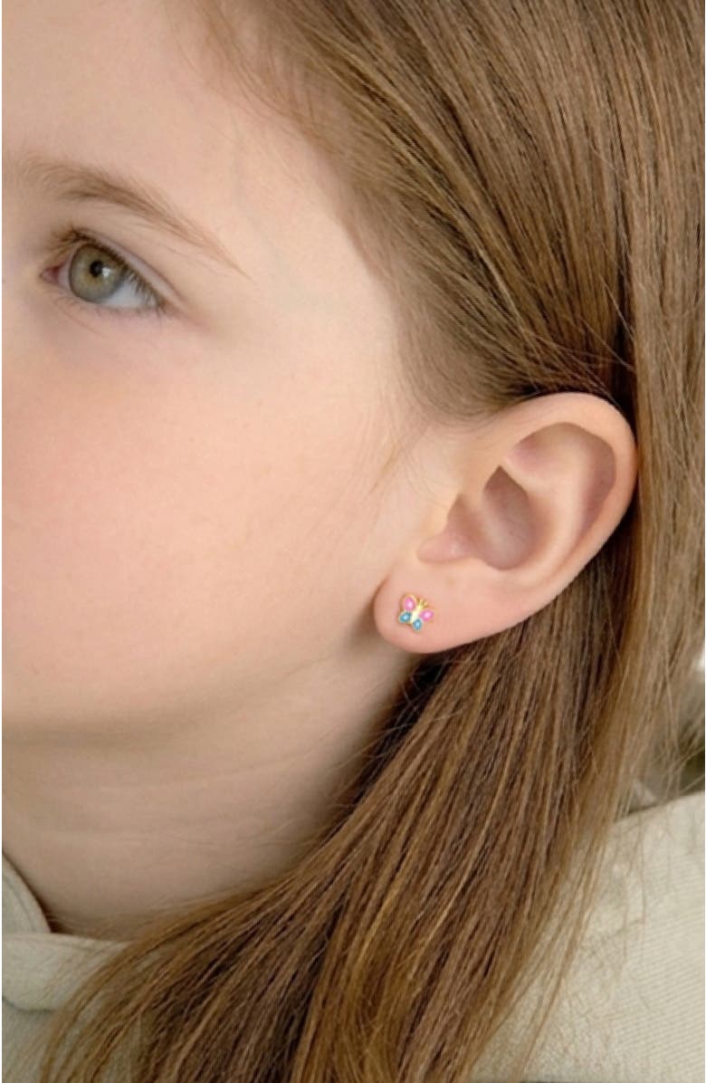 In Season Jewelry 14k Two Tone Colorful Butterfly Earrings, Alternate, color, Pink