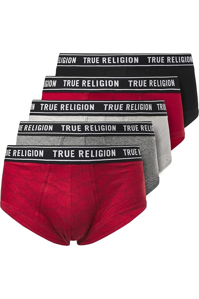 Briefs Soft Cotton Underwear Pack of 5, Main, color, Red/Black Grey/Charcoal