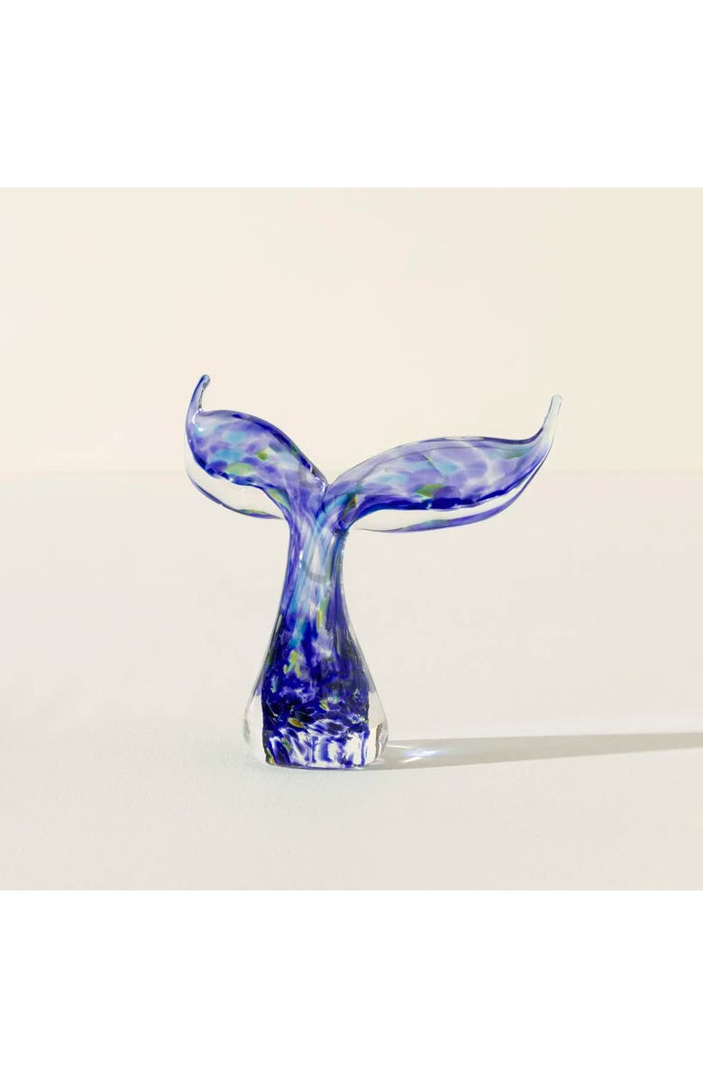 Uncommon Goods Whale Tail Glass Sculpture by GlassRoots, Main, color, Ocean Blue
