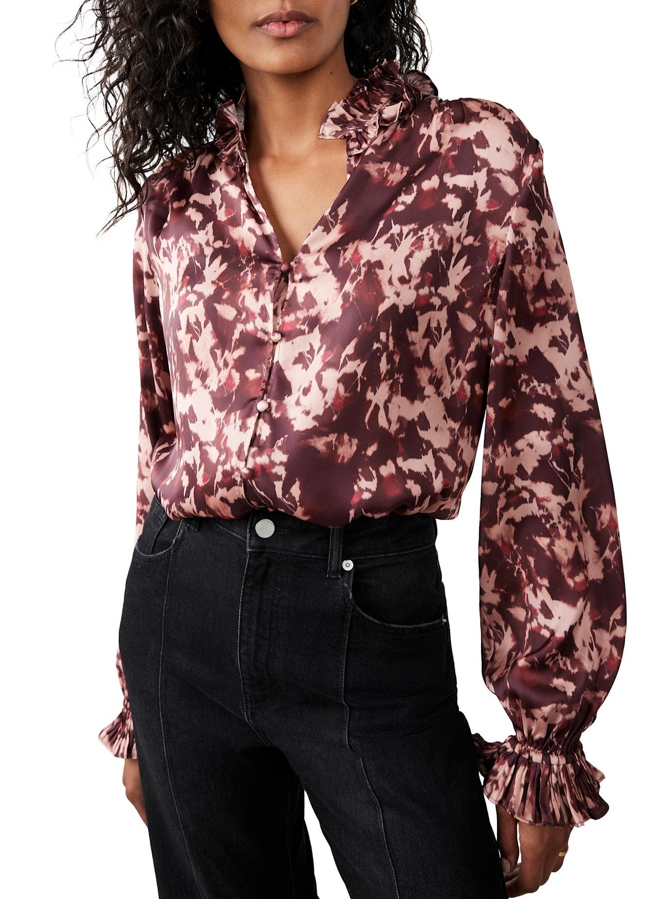 Mint Velvet Printed Satin Blouse In Multi