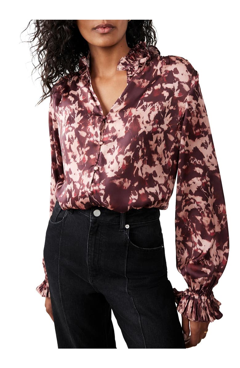 MINT VELVET Printed Satin Blouse, Main, color, Burgundy