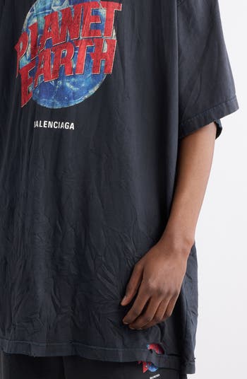 Balenciaga Planet Earth Distressed Oversize Cotton Graphic T Balenciaga Planet Earth Distressed Oversize Cotton Graphic T