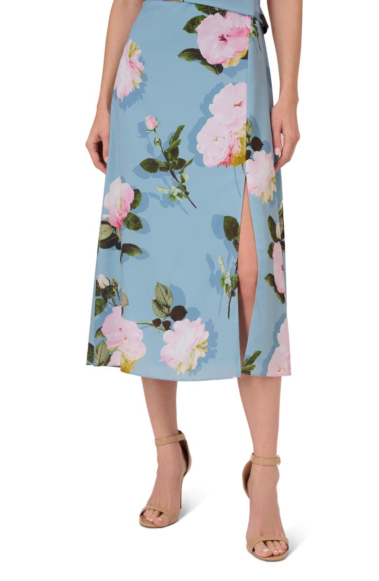 Adrianna Papell Floral Tie Neck Crêpe de Chine Dress, Alternate, color, 