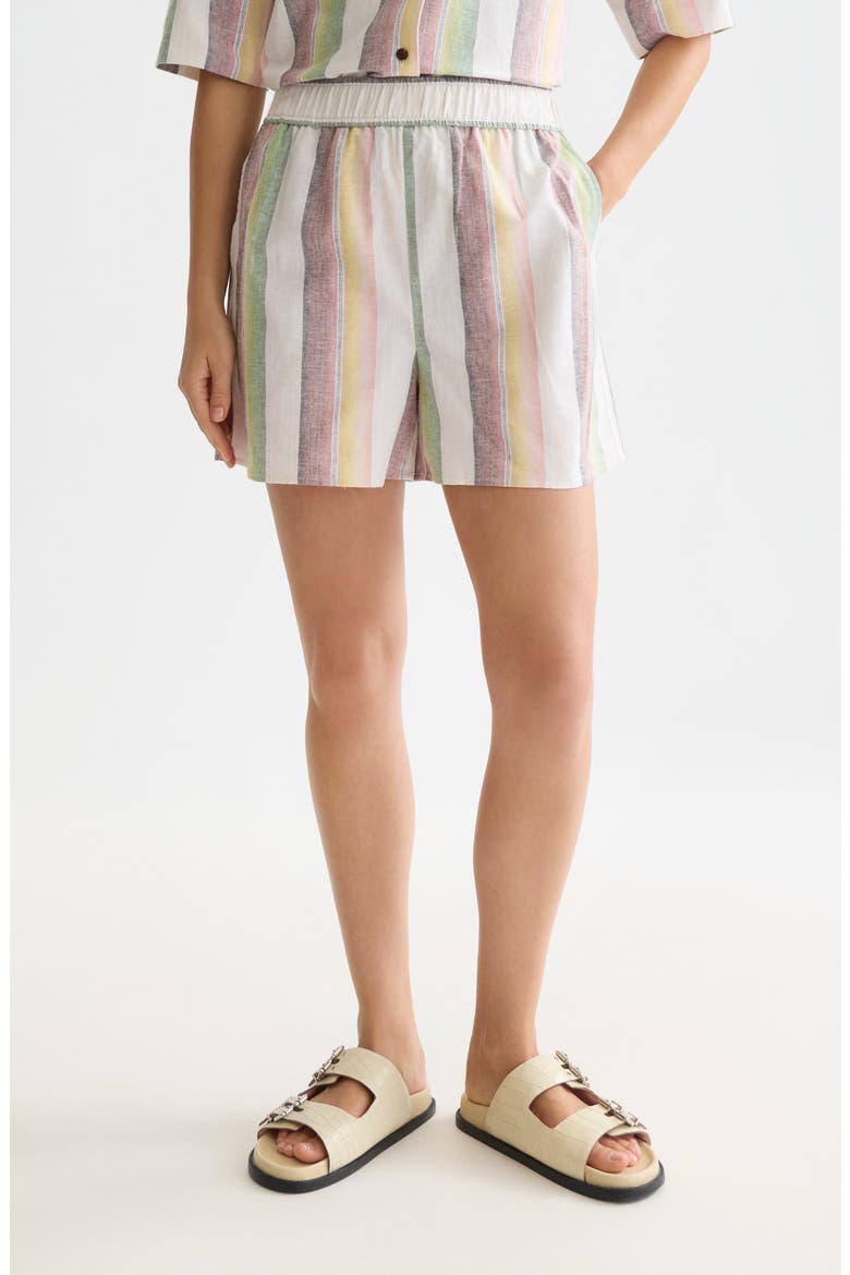 Stripe Cotton & Linen Blend Shorts, Main, color, MULTI COLOR STRIPE