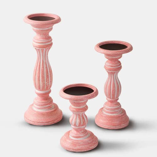 Mela Artisans Rosé Reverie Pillar Candleholder Set In Pink