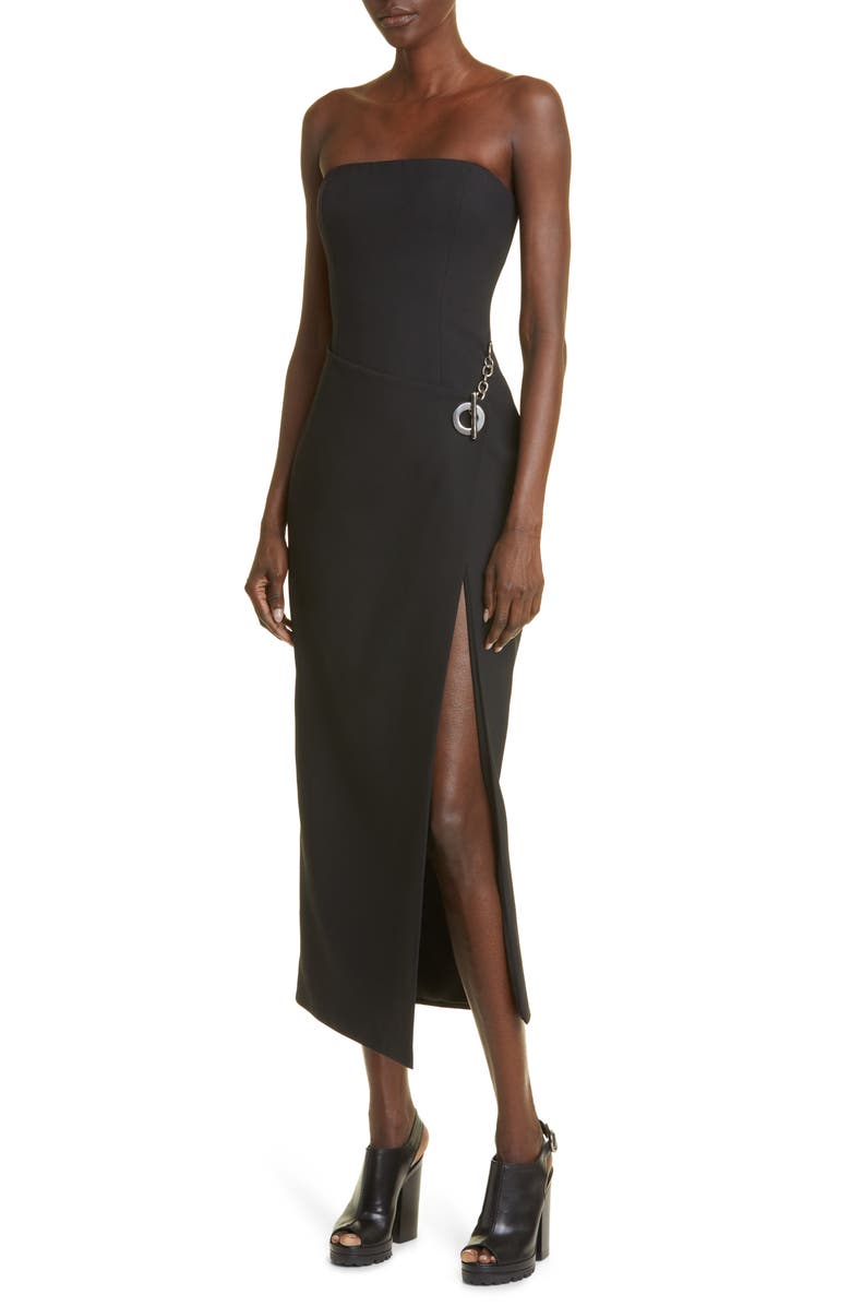 Brandon Maxwell The Nina Hardware Detail Strapless Wool & Silk Blend Column Dress, Main, color,