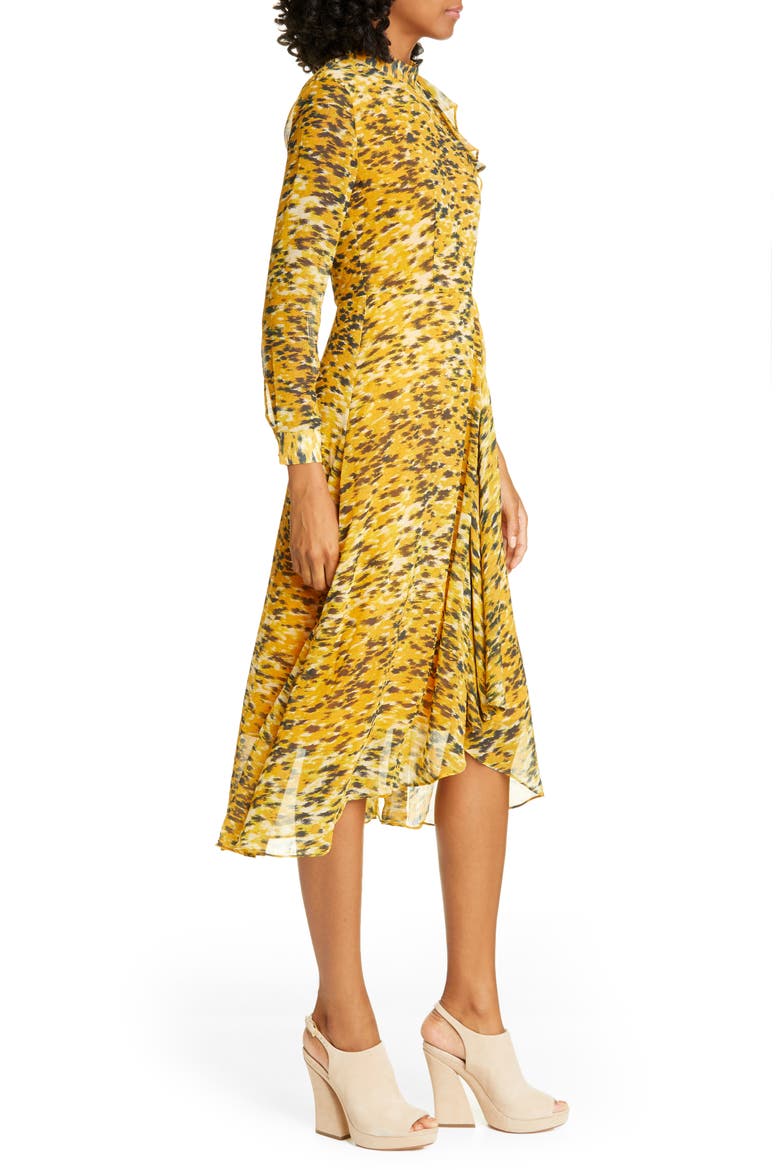 Ines Ikat Animal Print Long Sleeve Dress, Alternate, color, YELLOW/ MULTI