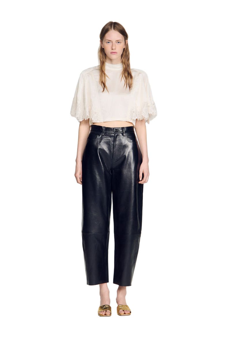 Satin cape-effect crop top, Alternate, color, Ecru