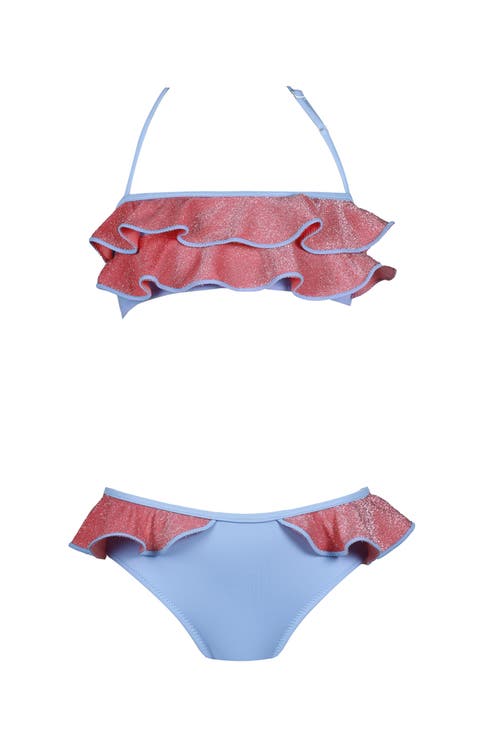 Bandeau Multi-Layered Glitter Ruffle Two Piece Bikini, Toddler-Little Kid-Big Kid